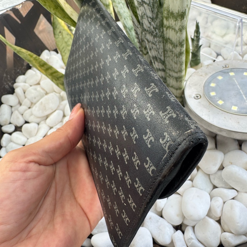 Celine Vintage Macadam Leather Long Wallet Black Envelope Style Flap Closure - Picture 4 of 13
